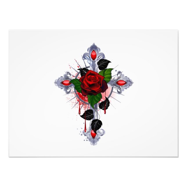 Silver Kor med Röd ros Fototryck (Framsidan)