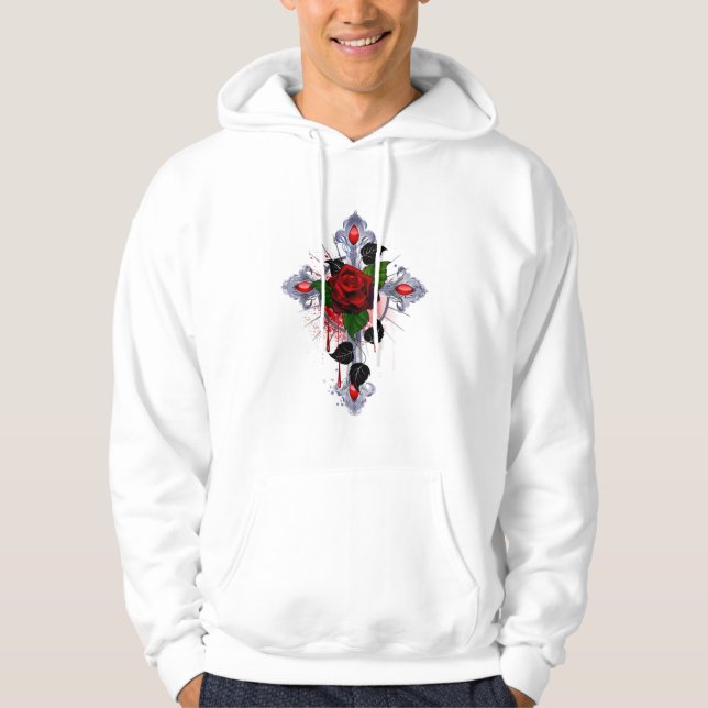 Silver Kor med Röd ros Hoodie (Framsida)