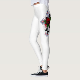 Silver Kor med Röd ros Leggings