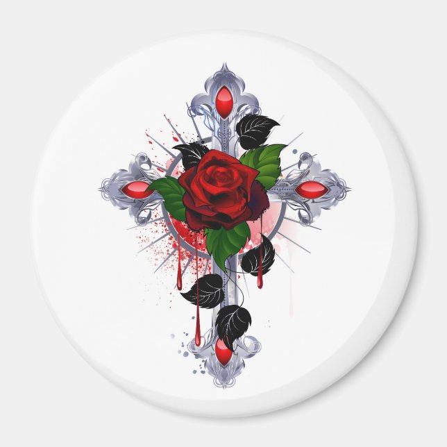 Silver Kor med Röd ros Magnet (Framsidan)