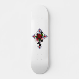 Silver Kor med Röd ros Mini Skateboard Bräda 18,5 Cm