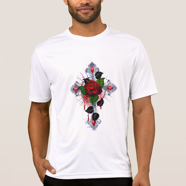 Silver Kor med Röd ros T Shirt (Framsida)