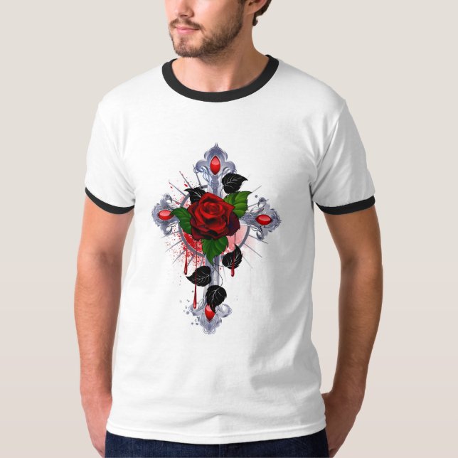Silver Kor med Röd ros T Shirt (Framsida)