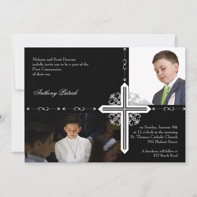 Silver Kor på Black Photo Communion Inbjudningar (Framsida)