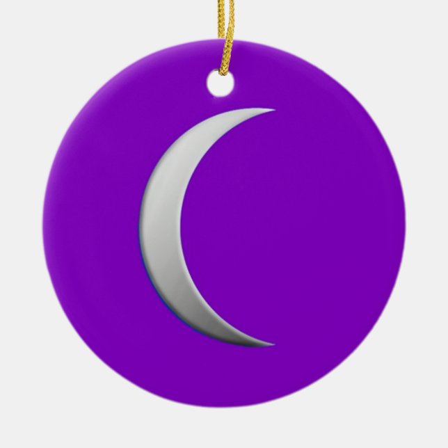 Silver-krescent måne - lila bakgrund julgransprydnad keramik (Framsidan)