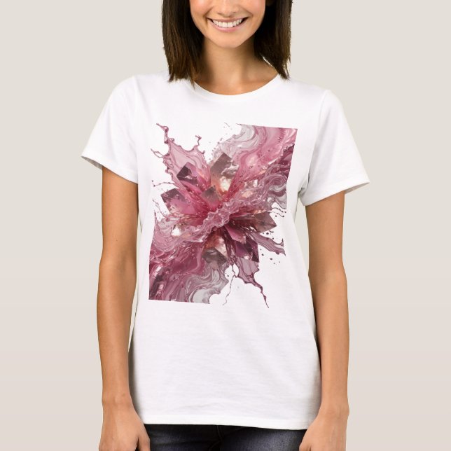 Silver KRISTALLBLOMMA MED RÖDA VÄTSKESKÄNKBARA T Shirt (Framsida)