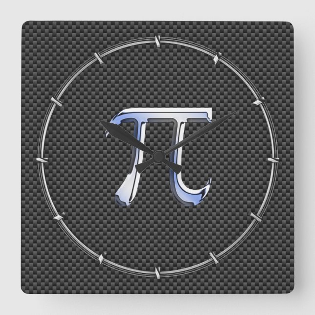 Silver Krom Som Pi-symbol på Kolfiber Fyrkantig Klocka (Framsida)