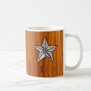 Silver Krome som Nautisk stjärna på Teak Veneer Kaffemugg