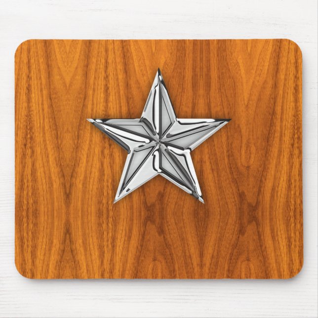 Silver Krome som Nautisk stjärna på Teak Veneer Musmatta (Framsidan)