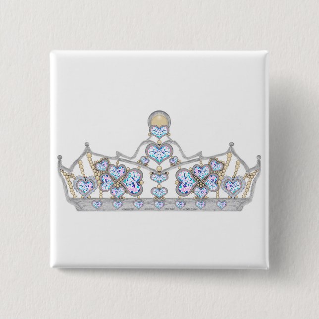 silver krona i hjärtdiamanter, ljusa mode knapp (Framsida)