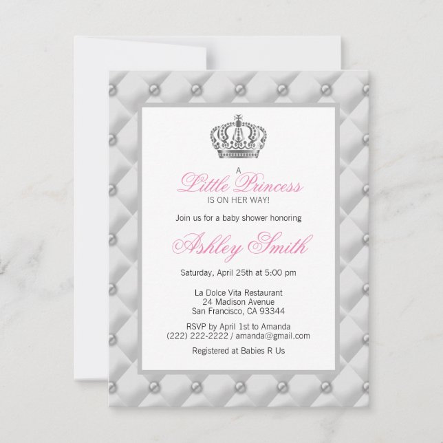Silver Krona Princess Baby Shower-inbjudan Inbjudningar (Framsida)
