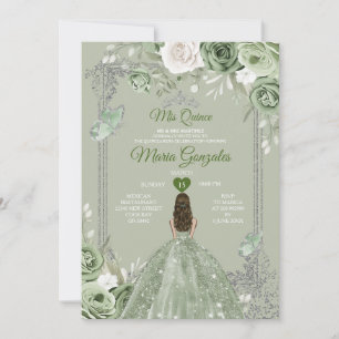 Silver Krona Sage Grönt Blommigt Mis Quince 15 Ano Inbjudningar