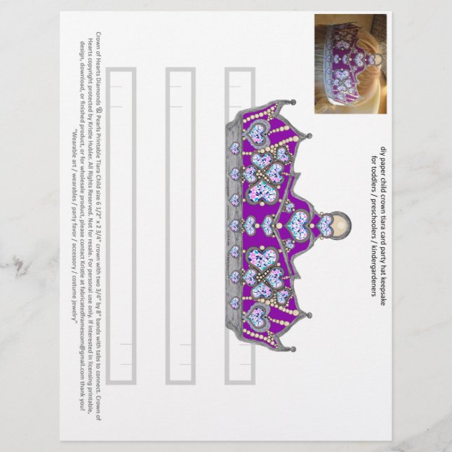 Silver Krona vid Hearts Lila Child Party Tiara (Framsida)