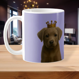 Silver Labrador Puppy i Guld Krona Cute Kaffemugg