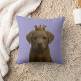 Silver Labrador Puppy i Guld Krona Cute Kudde