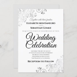 Silver Lacy Blommigt Filigree Simple Elegant bröll Inbjudningar