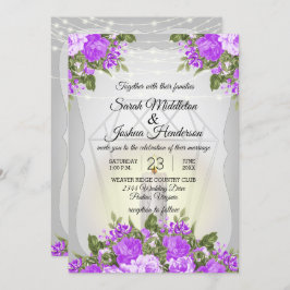 Silver Lantern och Lila Blommigt Bröllop Inbjudningar