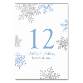 Silver Lapis Blue White Snöflingor Winter Wedding Bordsnummer