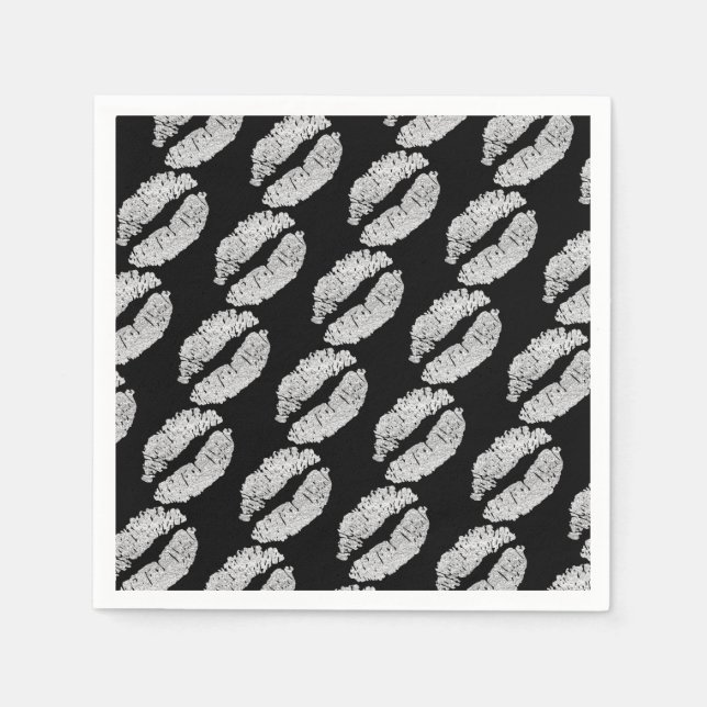 Silver Läppar Kiss Beauty Makeup Födelsedagsfest Pappersservett (Framsidan)