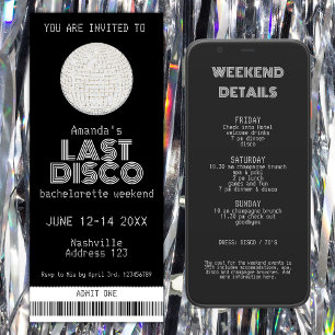 Silver Last Disco Bachelorette Helg Biljett Inbjudningar