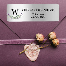 Silver lavender-blommor monogram returadress returadress etikett