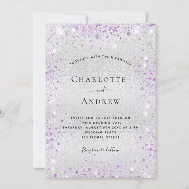 Silver lavender bröllop inbjudningar (Framsida)