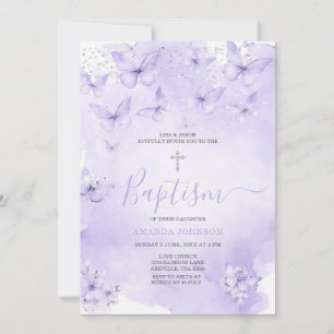 Silver Lavender Fjäril Dop Lila Inbjudningar