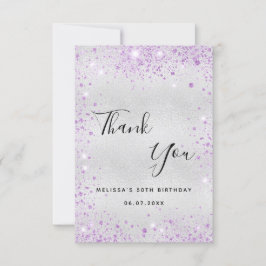 Silver lavender glitter elegant vid födelsedagen tack kort