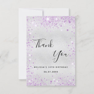 Silver lavender glitter elegant vid födelsedagen tack kort