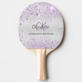 Silver lavender glitter monogram namn pingisracket