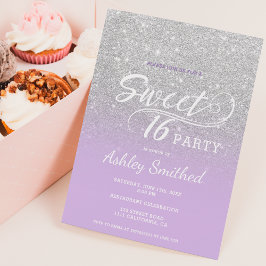 Silver lavender glitter ombre lila Sweet 16 Inbjudningar