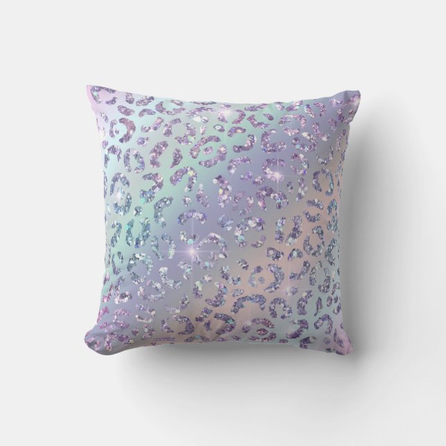*~* Silver Lavender Leopard Glitter Animal Print Kudde (Framsida)