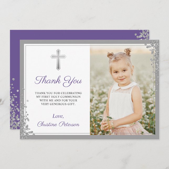 Silver Lavender Lila Communice Tack du Card (Fram/baksida)