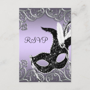 Silver Lavender och Svart Maskeradbal RSVP OSA Kort