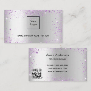 Silver lavender QR-kod glitter Visitkort