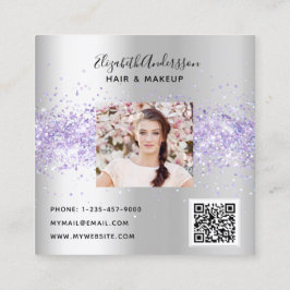 Silver lavender violett profilfotoqr-kod fyrkantigt visitkort