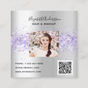Silver lavender violett profilfotoqr-kod fyrkantigt visitkort