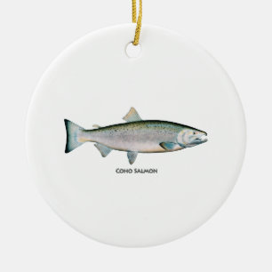 Silver lax (havssafloden) julgransprydnad keramik