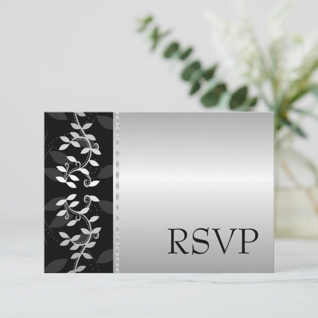 Silver Leaf Border RSVP-kort OSA Kort (Stående Fram)