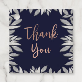 Silver Leaves Botanisk Glamour Blå Rosa Tack Gåvor Etiketter