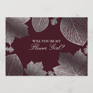 Silver Leaves Fall Bröllop Flower Girl Inbjudan