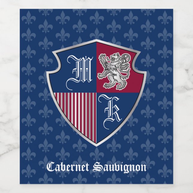 Silver Lejon Jacka av Arm Monogram Emblem Shield Vinflaska Etikett (Singel etikett)