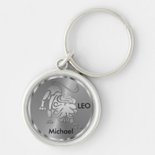 Silver Leo ♌ Lejon - Zodiac Sign Rund Silverfärgad Nyckelring