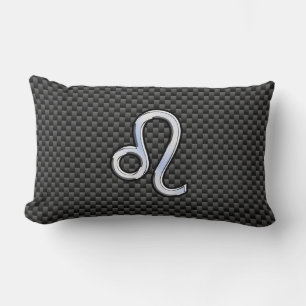 Silver Leo Zodiac Symbol Charcarbon Carbon Fiber Lumbarkudde