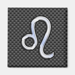 Silver Leo Zodiac Symbol Charcarbon Carbon Fiber Magnet