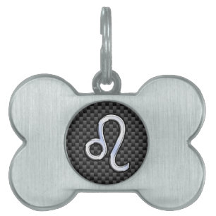 Silver Leo Zodiac Symbol Charcarbon Carbon Fiber Namnbricka Husdjur
