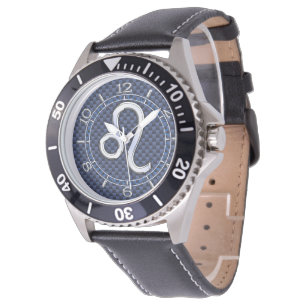 Silver Leo Zodiac Symbol Navy Carbon Fiber Dial Armbandsur