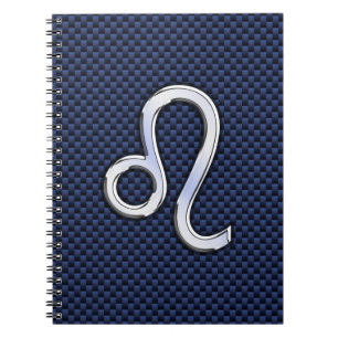 Silver Leo Zodiac Symbol Navy Carbon Fiber Skriv u Anteckningsbok