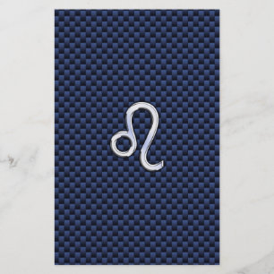 Silver Leo Zodiac Symbol Navy Carbon Fiber Skriv u Brevpapper