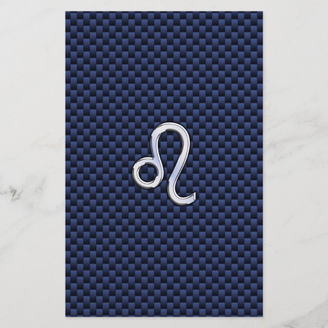 Silver Leo Zodiac Symbol Navy Carbon Fiber Skriv u Brevpapper (Framsida)